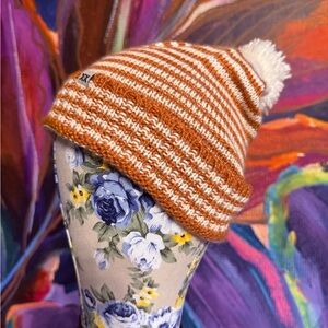 Striped Brown and White Winter Beanie